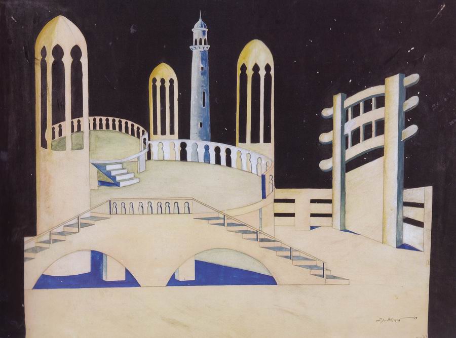 paper, pencil, watercolor, 43X58, Rustaveli Theatre, 1927-28