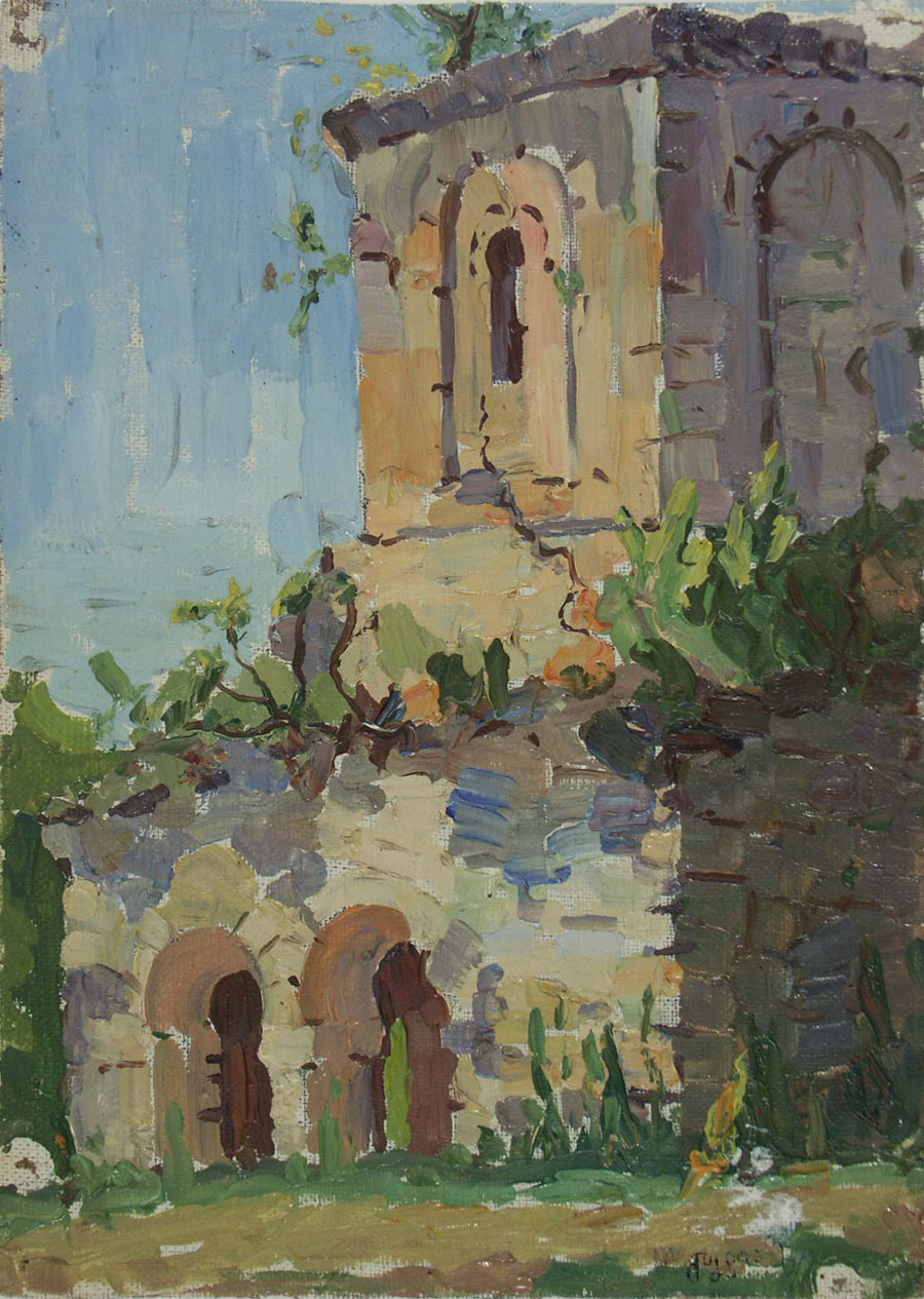 Lado Gudiashvili. Ruins of Castle, 1917, oil on canvas, 29X21