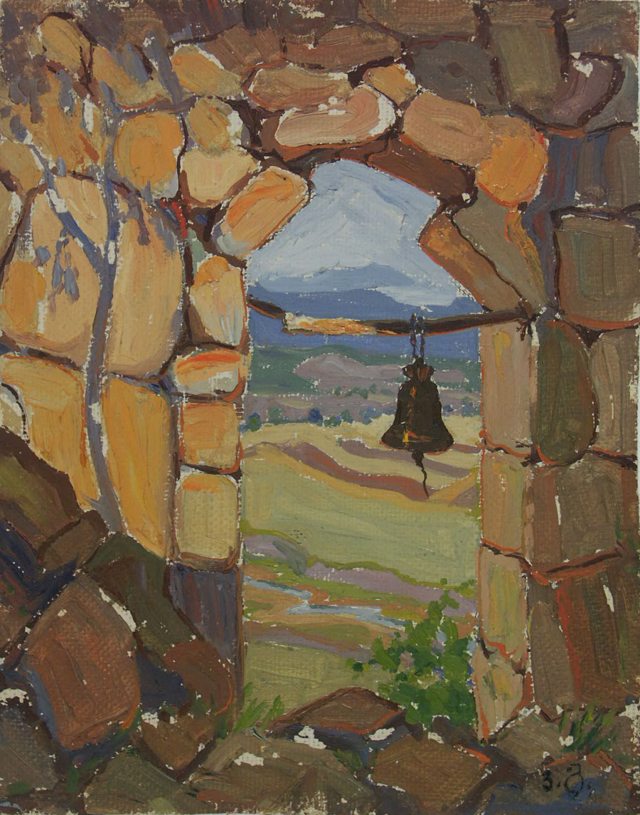 Lado Gudiashvili. Bell Tower, 1914, oil on canvas, 24,8X19,5
