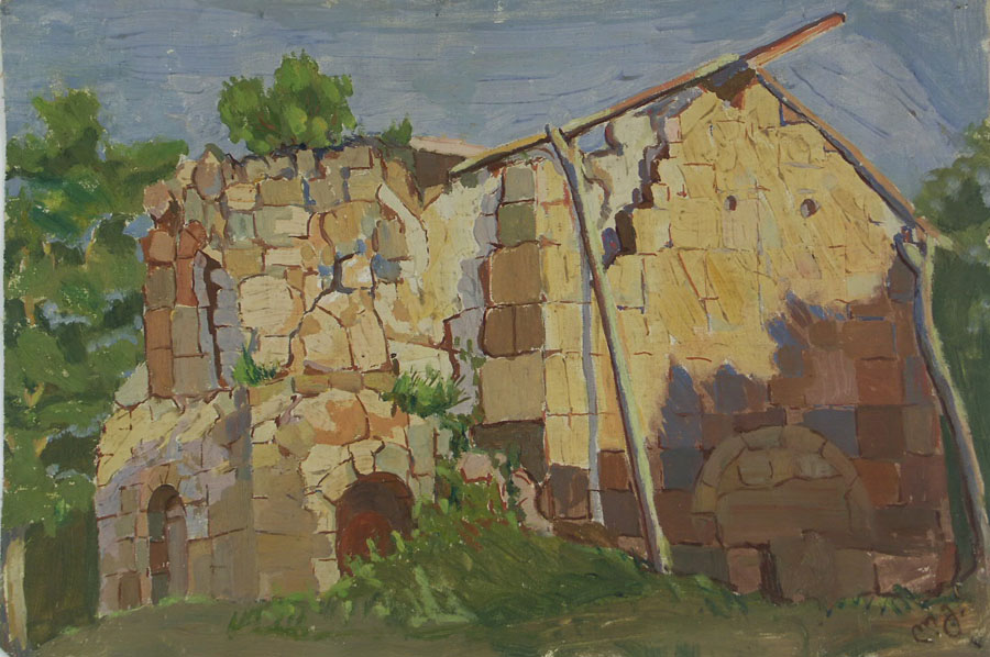 Lado Gudiashvili. Demolished Church, 1914, oil on canvas, 31X45,5