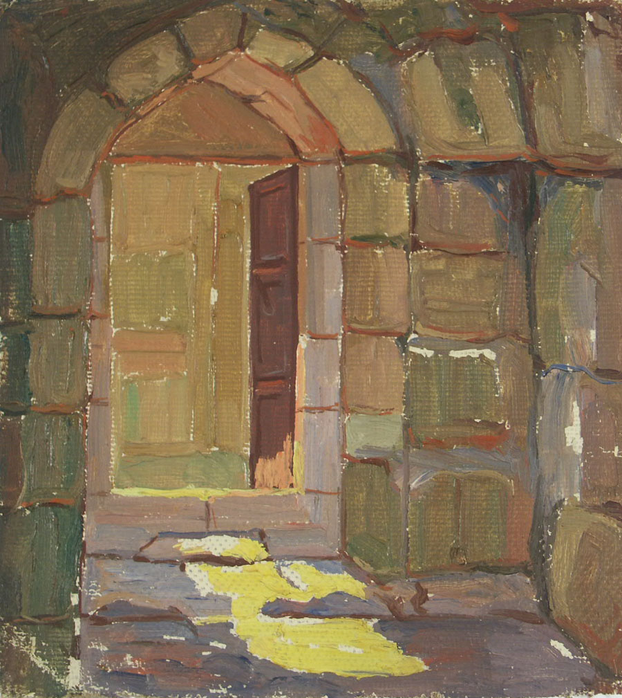 Lado Gudiashvili. Door of the Church, 1914, oil on canvas, 20X18,5